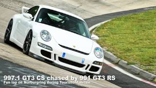 9971 GT3 CS  Nürburgring Nordschleife  Fun touristenfahrten lap chased by 991 GT3 RS [upl. by Nniroc364]