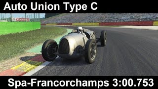 Assetto Corsa 1937 Auto Union Type C  Spa 300753  SingleRacer Challenge [upl. by Suertemed911]