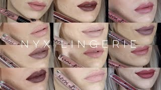 Full Collection of NYX Cosmetics Lip Lingerie Liquid Matte Lipstick  Swatches  Review [upl. by Zetrom]