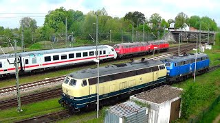 Dieselparadies Bahnhof Itzehoe Doppeltraktion 218er IC nach Sylt [upl. by Noiek329]