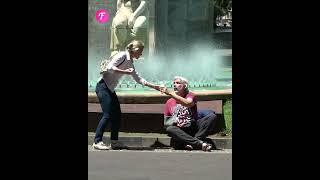 Girl Films Beggar Collecting Coins Falls Into Fountain shorts [upl. by Erlandson51]