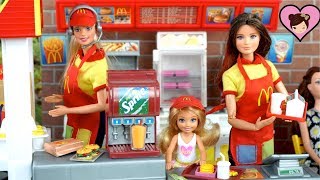 Barbie Doll Mc Donalds Drive Thru Restaurant  Playing with Dolls [upl. by Yonit]