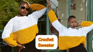 CROCHET TWOTONED SWEATER new stitch beginner friendly [upl. by Acirtap]