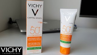 Vichy Capital Soleil Mattifying SPF 50 Sunscreen Cosmetics Review UVA UVB Sun Cream Lotion [upl. by Heathcote]