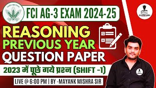 FCI AG3 Previous Year Question Paper 2023  Reasoning  FCI AG3 Previous Year Question Paper 2024 [upl. by Gnort847]