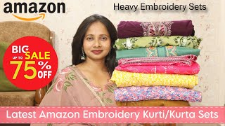 Latest Amazon Summer KurtiKurta Set Haul  Amazon Embroidered Cotton Kurta Set Haul  Ranjana R [upl. by Bevon]