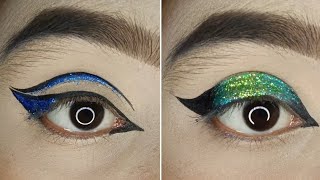 quotVibrant Eye Makeup Blue Glitter Liner amp Green Ombre Lookquot 🔥 [upl. by Akinert]