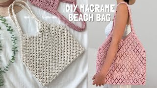 DIY  Macrame Beach Tote bag tutorial  Bolsa de macrame  마크라메 가방 [upl. by Aisenat]