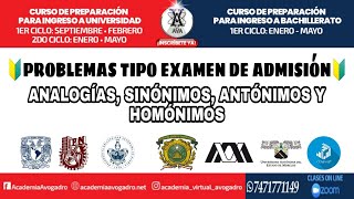 🔰 PREGUNTAS TIPO EXAMEN DE ADMISIÓN ESPAÑOL  quotANTÓNIMOS SINÓNIMOS HOMÓNIMOS Y ANALOGÍASquot🔰 [upl. by Yrtua]