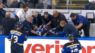 Dylan Holloway Stretchered Off Ice After Taking Puck To Neck [upl. by Akeemahs]