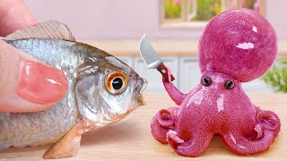 🐙 Catch And Cook Seafood Miniature Grilled Octopus And Fish Best Yummy Recipe 🐠 Mina Mini Kitchen [upl. by Ronyar]