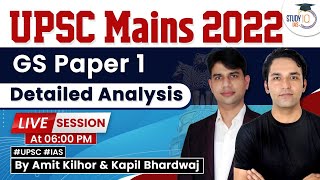 UPSC Mains 2022  General StudiesGS Paper 1  Detailed Analysis  Live Session  StudyIQ IAS [upl. by Tinya]