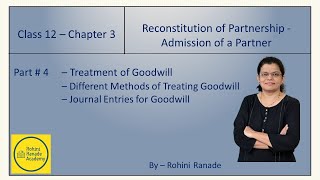 Part 4  Class12  Admission of a partner  Treatment of Goodwill [upl. by Horten]