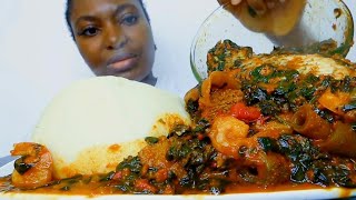 Cook and Eat With Me Asmr mukbang efo riro soup spinach soup with fufu [upl. by Enirbas]