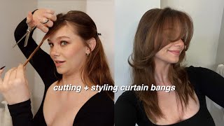 how i cut and style my curtain bangs [upl. by Idonah]