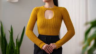 How to Crochet a Long Sleeve Cut Out Top  Pattern amp Tutorial DIY [upl. by Boorer]