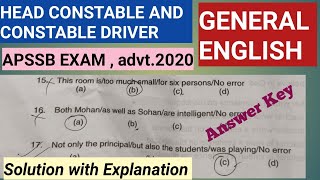 HCONSTABLE Driver Exam General English Paper Solution 👉APSSB EXAM ADVT2020💯🤗 [upl. by Asil]