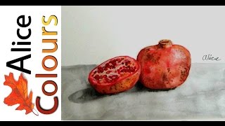 How to draw pomegranates in watercolor [upl. by Shiri224]