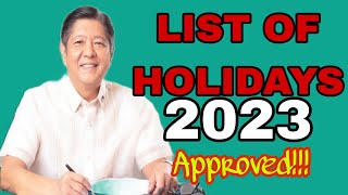 OFFICIAL LIST OF HOLIDAYS 2023 [upl. by Eppie]