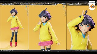 FlyCat  Himawari  Naruto character fanart modeling  Blender 36  40 [upl. by Clarence]