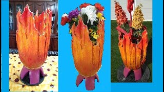 Como hacer un Florero de cemento y telas recicladas imitación fuego Ideas de jardinería y decoración [upl. by Anett]