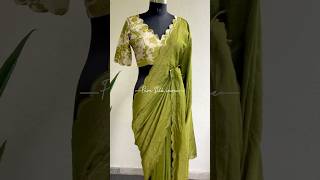 Threadslabel green silk embroidery saree with floral hand work blouse saree blouse [upl. by Saxe805]