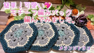 【かぎ針編み】簡単！可愛い💖モチーフ編みバック🧶編んでみました。【メランジトリコ】 [upl. by Assiruam]