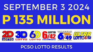 Lotto Result Today 9pm September 3 2024  PCSO Complete [upl. by Aohk]