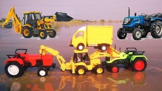 Muddy Auto Rickshaw And Tractor Train Accident And Water Jump Muddy Cleaning  Truck Video  Mud Toy [upl. by Arreyt]