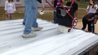 Acrylic roof coating application with profile roller [upl. by Flavio]