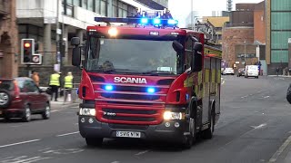 BONFIRE NIGHT Police escort fire engines and ladder trucks responding with siren on Fireworks Night [upl. by Eseer907]