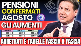 🔴 AUMENTI CONFERMATI PENSIONI AGOSTO 👉 TABELLA ESEMPI X OGNI FASCIA VERIFICA NUOVI IMPORTI NETTI❗️ [upl. by Reade74]