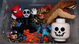 Box of Toys Action Figures Cars Dinosaurs Roblox and More [upl. by Nido]