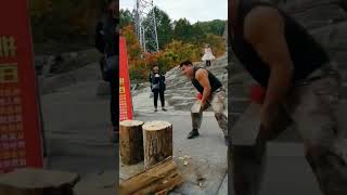 The process of splitting half dry wood with the iron ax [upl. by Havard]