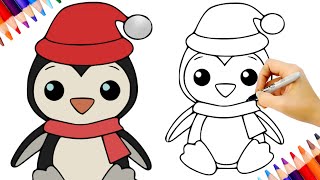 🎄HOE JE EEN LEUKE KERSTPENGUIN TEKENT  EENVOUDIGE KERSTEKENING [upl. by Eisele]