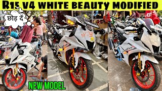 शोरूम से लाते ही कर दी modified R15V4  Yamaha R15 modification white colour 🤍 [upl. by Annissa]