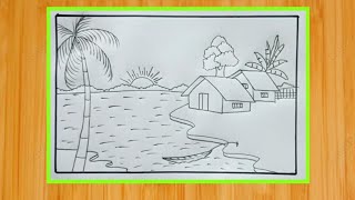 Very easy village landscape drawing  pencil gramer drisso drawing  pencil gaon ka chitra [upl. by Linea]