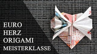 Origami HERZ MIT SCHLEIFE Geldgeschenk GELD FALTEN  Money HEART WITH BOW  Tutorial by Euro Origami [upl. by Atiner]