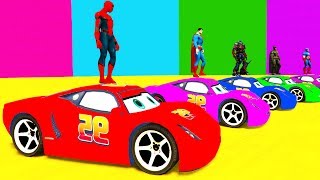 LEARN COLORS McQueen for Children and Spiderman  Cars 3D Bus Superheroes for Kids [upl. by Sorcim]