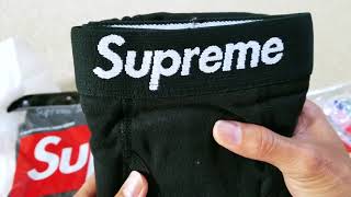 Unboxing SUPREME x Hanes Tee Boxer Brief amp Socks  Try On Body 9 1 18 [upl. by Gracie71]