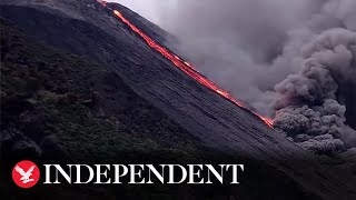 Lava spews and smoke billows as Italy’s Stromboli volcano erupts [upl. by Nathan]