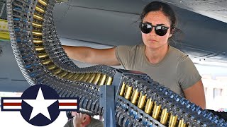 USAF F15C Eagle fighter jets Reloading of the M61 Vulcan 20mm cannon [upl. by Ahsiekar197]