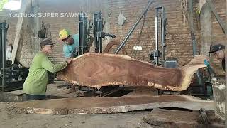 EXCLUSIVE WOOD CUTTING Advanced machines operated by human power  SAWMILL PROCESS [upl. by Annavoeg]