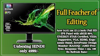 UNBOXING Acer 215inch KA222Q IPS PANEL EDITING MONITOR  HINDI [upl. by Aray]