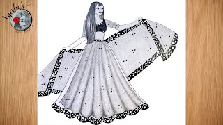 How to Draw a Girl in a Beautiful Lehenga  Traditional Dress Sketch Tutorial [upl. by Gifferd]