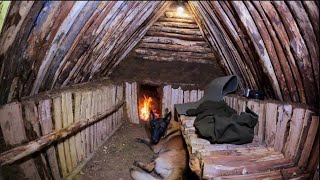 Building BUSHCRAFT DUGOUT IN a RAINSTORM  Camping Outdoors Cooking Nature Sounds DIY ASMR [upl. by Matthus]