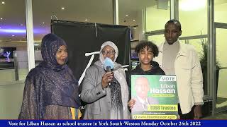 Vote Liban Hassan as school trustee in York SouthWeston [upl. by Odel]