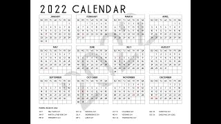 2022 Calendar Printable One Page with US Holidays [upl. by Aenet]