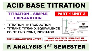 Acid Base Titration  Titration  Introduction  Part 1 Unit 2  Pharmaceutical Analysis 1 Semester [upl. by Eceryt]