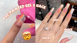 PREPAINTED GEL X FRENCH TIP NAIL HACK  THIS GEL X NAIL HACK IS A GAME CHANGER  EASY NAILS AT HOME [upl. by Ahseena]